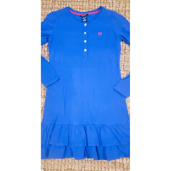Ralph Lauren Chaps Dress Blue Double Ruffle hem Henley Cotton Girls M 8-10 NICE! - Picture 2 of 12